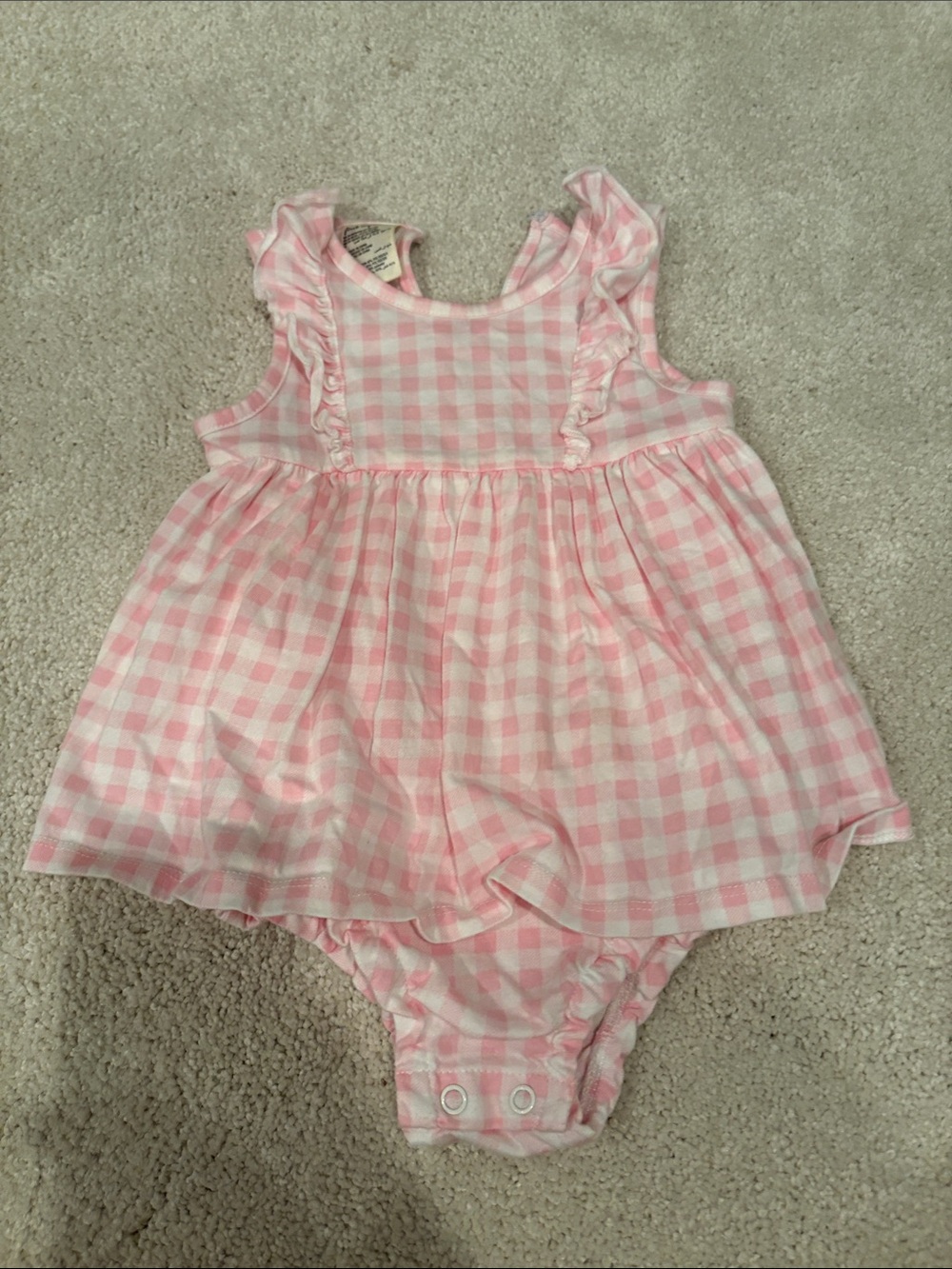 First Impressions Pink Gingham Dress-Style Bodysuit with Ruffles